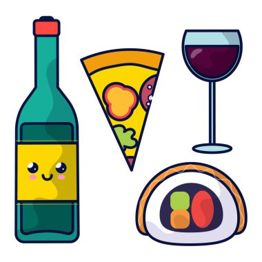 Beyaz arkaplanda vektör doğrusal simgelerinin besin kümesi