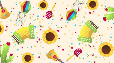 Sao Joao Festivali Çizimlerle Yatay Arkaplan.