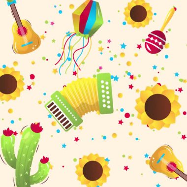 Sao Joao Festivali Çizimlerle Canlandırılmış Meydan Arkaplanı.