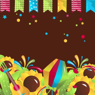 Sao Joao Festivali Çizimlerle Canlandırılmış Meydan Arkaplanı.