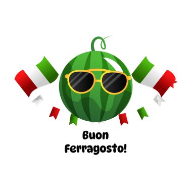 İtalya 'da Ferragosto yaz tatili karikatür çizimi