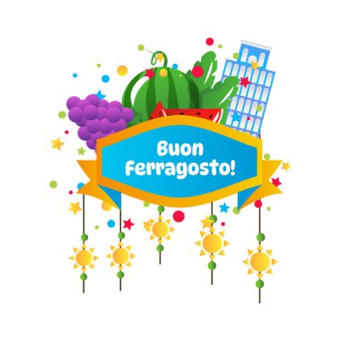 İtalya 'da Ferragosto yaz tatili karikatür çizimi