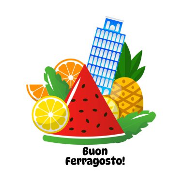 İtalya 'da Ferragosto yaz tatili karikatür çizimi