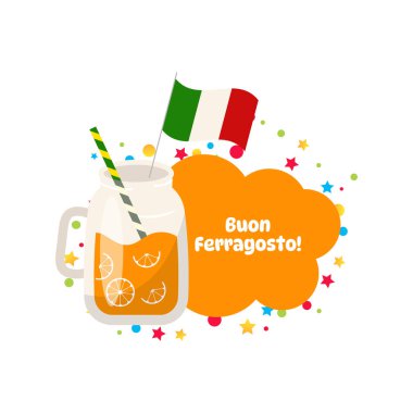 İtalya 'da Ferragosto yaz tatili karikatür çizimi