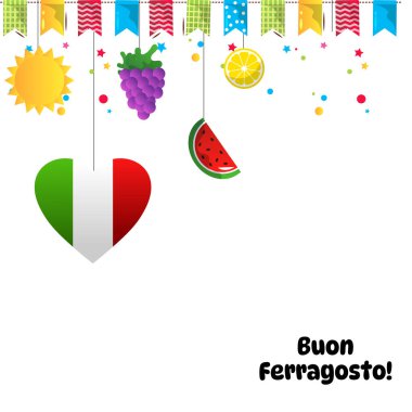 İtalya 'da Ferragosto yaz tatili karikatür çizimi