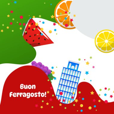 İtalya 'da Ferragosto yaz tatili karikatür çizimi