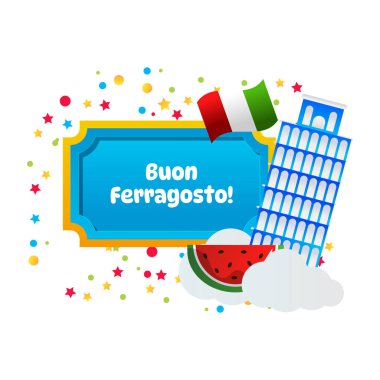 İtalya 'da Ferragosto yaz tatili karikatür çizimi