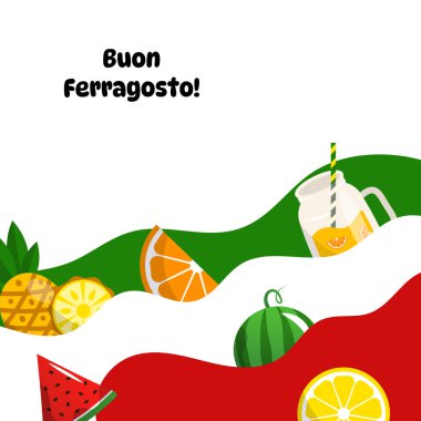 İtalya 'da Ferragosto yaz tatili karikatür çizimi