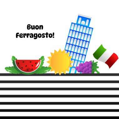 İtalya 'da Ferragosto yaz tatili karikatür çizimi