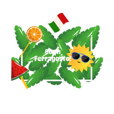 İtalya 'da Ferragosto yaz tatili karikatür çizimi