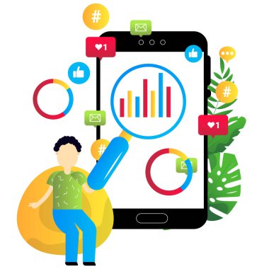 Beyaz arka planda sosyal medya pazarlaması düz illüstrasyon