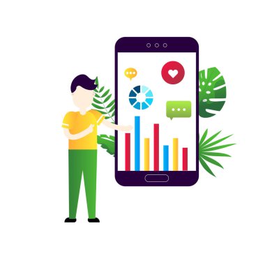 Beyaz arka planda sosyal medya pazarlaması düz illüstrasyon