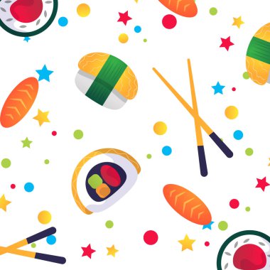 Beyaz arka planda Japon gıda düz resimleme