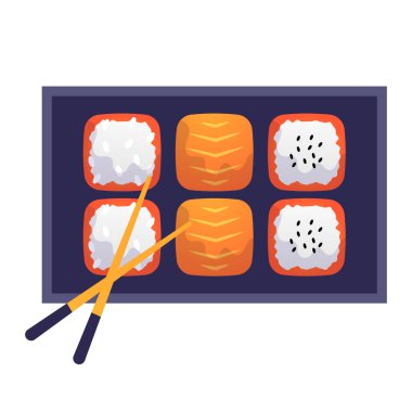 Beyaz arka planda Japon gıda düz resimleme