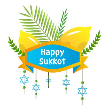 Mutlu Sukkot Yahudi Tatili Kutlama Vektörü İllüstrasyonları