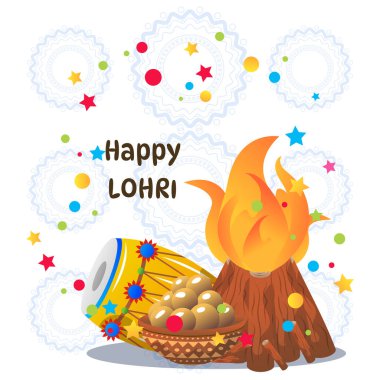 Lohri Festivali Punjabi Kutlama Vektörü İllüstrasyonu