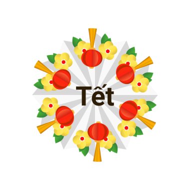 Tet Festivali Vietnamlı Yeni Yıl Vektör İllüstrasyonu