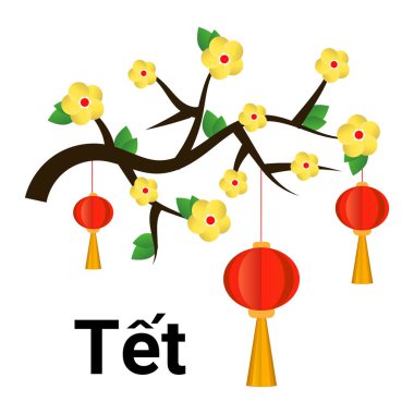 Tet Festivali Vietnamlı Yeni Yıl Vektör İllüstrasyonu