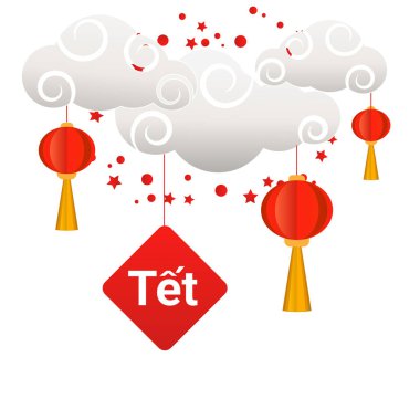 Tet Festivali Vietnamlı Yeni Yıl Vektör İllüstrasyonu