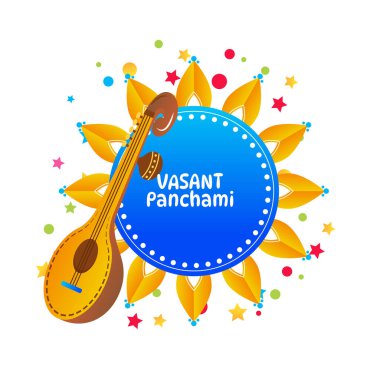 Vasant Panchami Saraswati Puja Festivali Vektör İllüstrasyonu