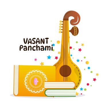 Vasant Panchami Saraswati Puja Festivali Vektör İllüstrasyonu