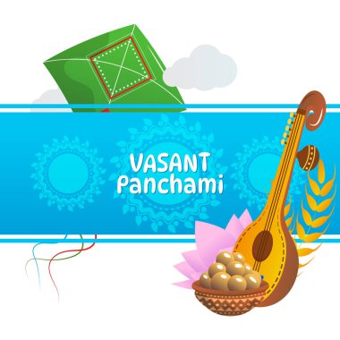Vasant Panchami Saraswati Puja Festivali Vektör İllüstrasyonu