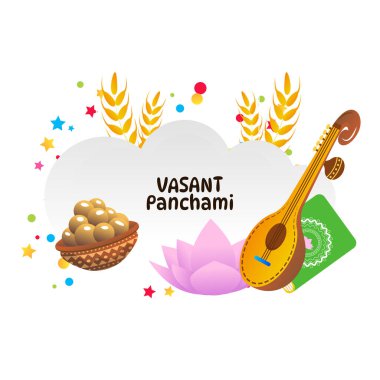 Vasant Panchami Saraswati Puja Festivali Vektör İllüstrasyonu
