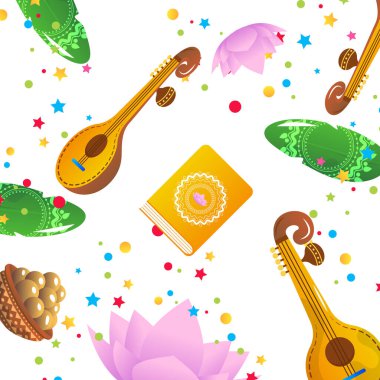 Vasant Panchami Saraswati Puja Festivali Vektör İllüstrasyonu