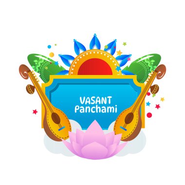 Vasant Panchami Saraswati Puja Festivali Vektör İllüstrasyonu