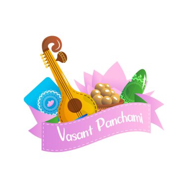 Vasant Panchami Saraswati Puja Festivali Vektör İllüstrasyonu