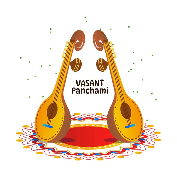 Vasant Panchami Saraswati Puja Festivali Vektör İllüstrasyonu