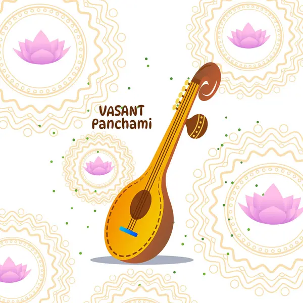 Vasant Panchami Saraswati Puja Festivali Vektör İllüstrasyonu