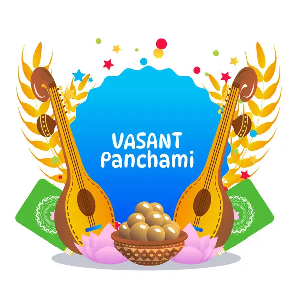 Vasant Panchami Saraswati Puja Festivali Vektör İllüstrasyonu