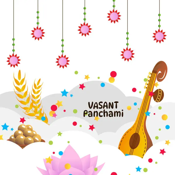 Vasant Panchami Saraswati Puja Festivali Vektör İllüstrasyonu
