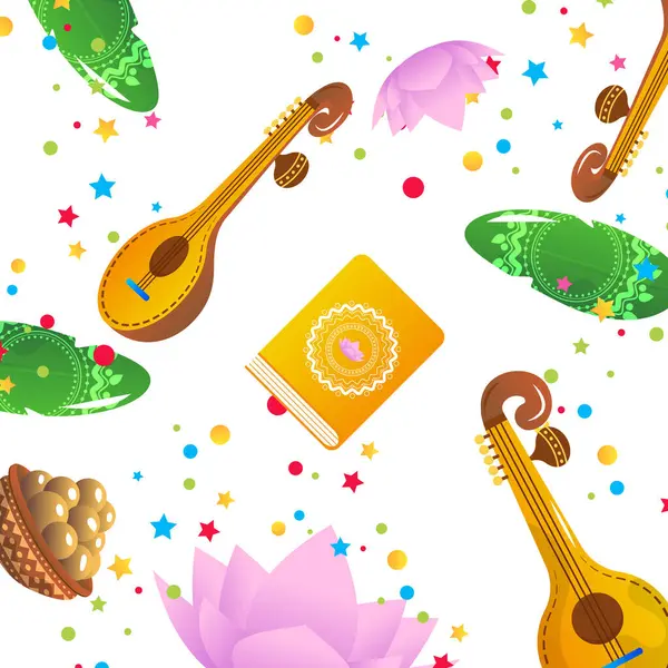 Vasant Panchami Saraswati Puja Festivali Vektör İllüstrasyonu