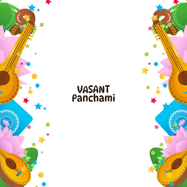 Vasant Panchami Saraswati Puja Festivali Vektör İllüstrasyonu
