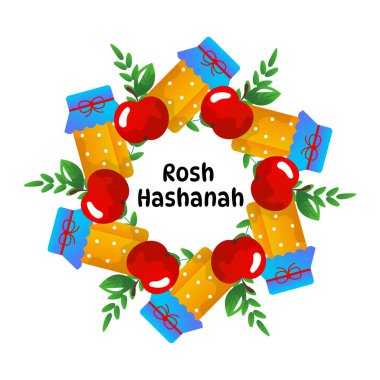 Rosh Hashanah Yahudi Yeni Yıl Kutlama İllüstrasyonu.