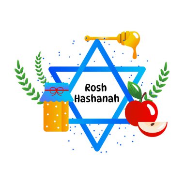 Rosh Hashanah Yahudi Yeni Yıl Kutlama İllüstrasyonu.