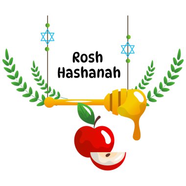 Rosh Hashanah Yahudi Yeni Yıl Kutlama İllüstrasyonu.