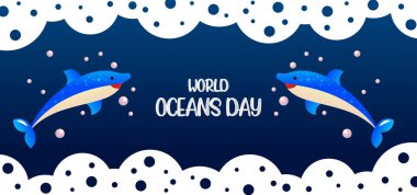 Dünya Okyanus Günü Deniz Yaşamı Farkındalığı İllüstrasyonu.
