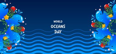 Dünya Okyanus Günü Deniz Yaşamı Farkındalığı İllüstrasyonu.