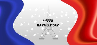 Fransa Bastille Günü, bayraklı vektör bayrağı, konfeti.