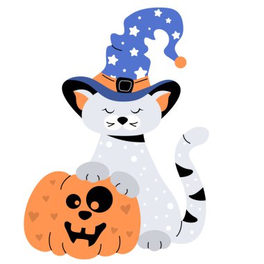 Cadılar Bayramı çizgi filmi beyaz arkaplanda izole edilmiş vektör çizimi.