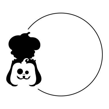 Cadılar Bayramı dairesel silueti balkabaklı siyah çerçeve.