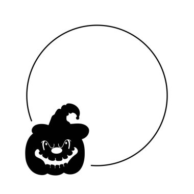 Cadılar Bayramı dairesel silueti balkabaklı siyah çerçeve.