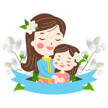 Yasemin çiçekleriyle Thai Anneler Günü illüstrasyonu.