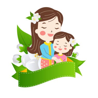 Yasemin çiçekleriyle Thai Anneler Günü illüstrasyonu.