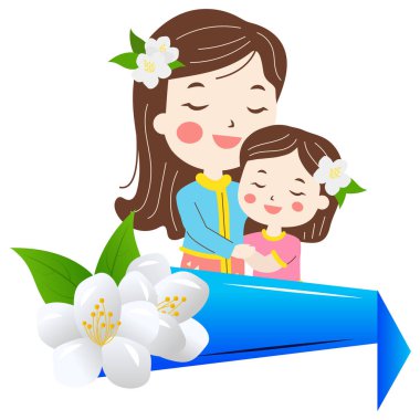 Yasemin çiçekleriyle Thai Anneler Günü illüstrasyonu.