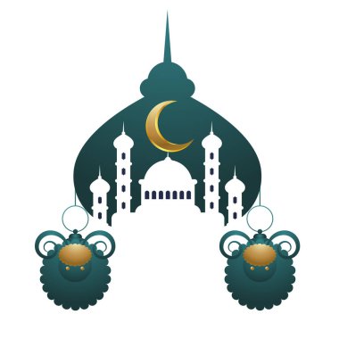 Hilal ay fenerleri vektör illüstrasyonuyla bayram kutlaması.