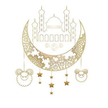 Hilal ay fenerleri vektör illüstrasyonuyla bayram kutlaması.